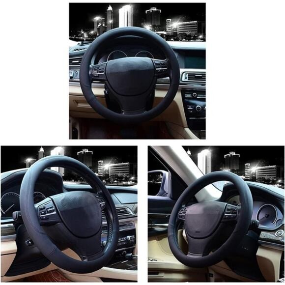 Microfiber Leather Steering Wheel Cover Universal 15 inch (Black) - Picture 2 of 6